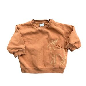 Uniqlo Baby Fleece Pullover Deer Bird Brown/Burnt Orange 18-24m 90cm Toddler